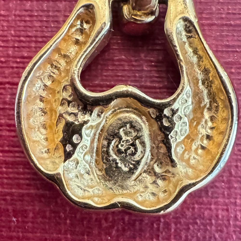 Vintage 1990s Gold Tone Drop Earrings, Door Knocker Earrings, Old Money Earrings - Picture 7 of 10